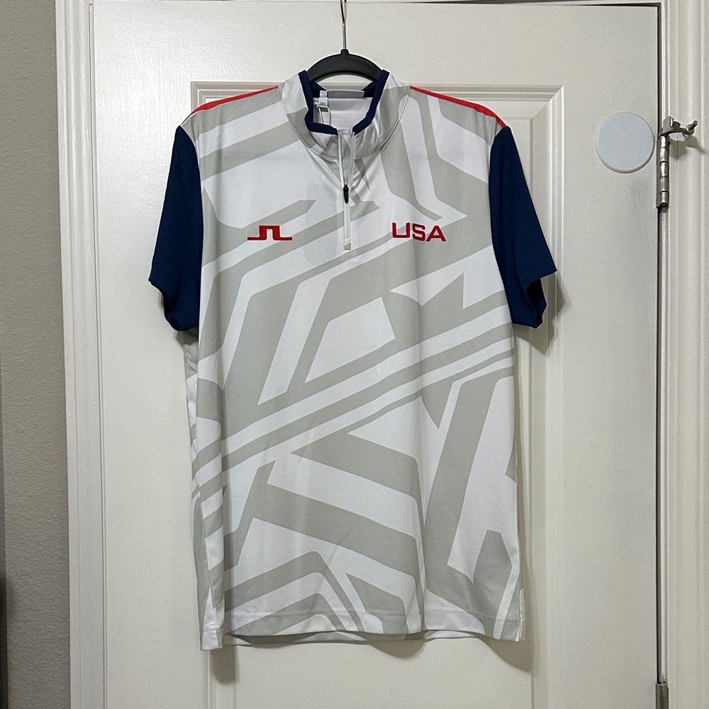 J.Lindeberg White and Blue Men's USA Polo Shirt